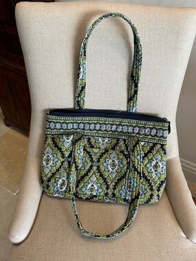 Vera Bradley Quilted Tote in Green and Navy Paisley Mosaic
